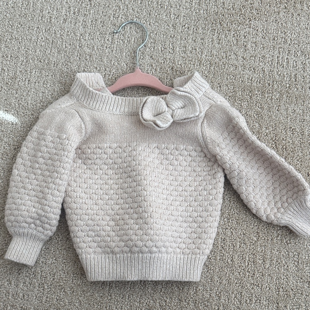 Janie and Jack Cream Textured Sweater with Bow